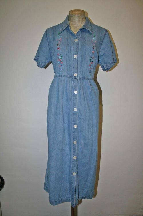 Vintage Stone Wash Denim Dress - Size - L - Bust 104cm