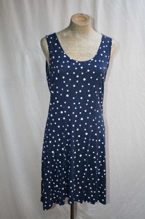 Vintage Navy Blue PolkaDot Dress - Size: M