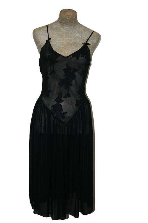 Vintage Black Chiffon Embossed Dress Size:M