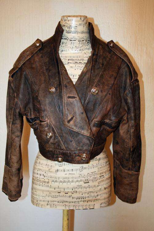 Vintage Brown Crop Leather Jacket Size:M