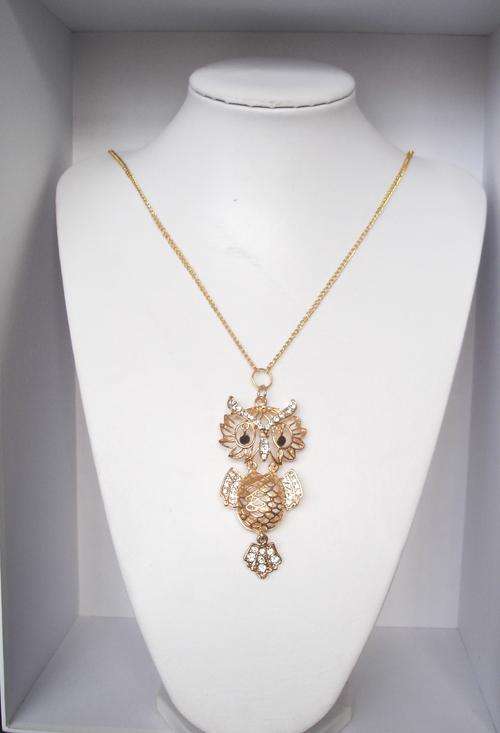 Gold Svarovski Cristal Owl Necklace - Unique Gift