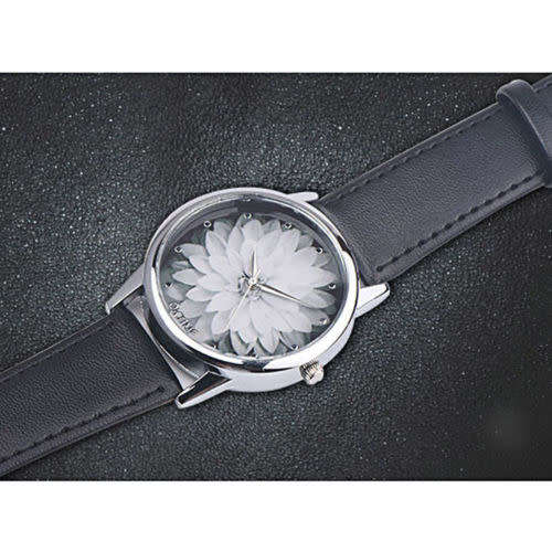 Lotus pattern Fashion Womens Watch Leather Analog Vogue Watch