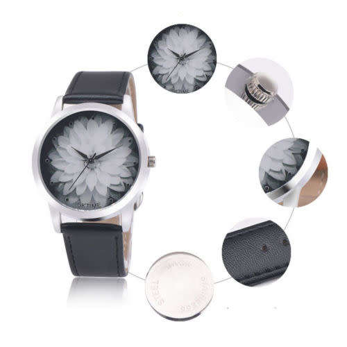 Lotus pattern Fashion Womens Watch Leather Analog Vogue Watch