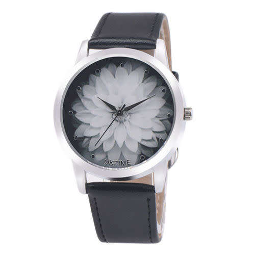 Lotus pattern Fashion Womens Watch Leather Analog Vogue Watch