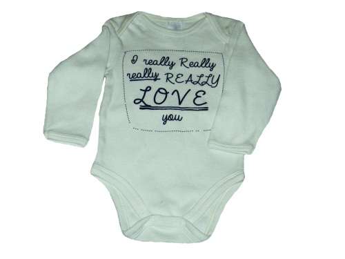 RETAIL PRICE: R 299 "I really, really, really LOVE you" Long Sleeve Baby Grow 3 - 6 Months Beige