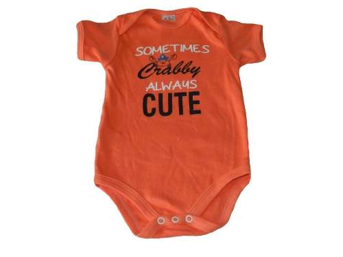 RETAIL PRICE: R 195  "Sometimes Crabby Always Cute" Short Sleeve Baby Grow 6 - 12 Months