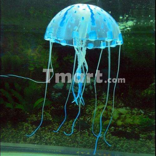 Glowing Silicone Jellyfish Ornament for Aquarium (Size S) Blue