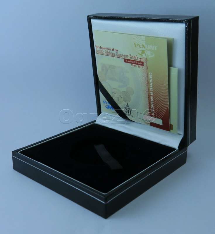 2011 R5 (CROWN SIZE) SARB 90th ANIVERSARY BOX COMPLETE WITH CERTIFICATE - NO COIN