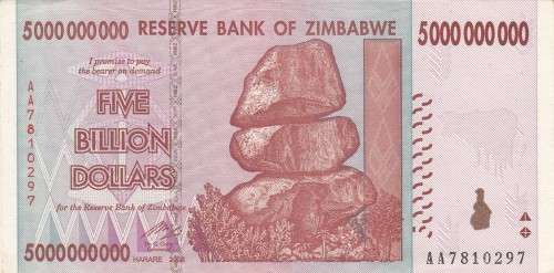 5 BILLION DOLLARS Zimbabwe Note
