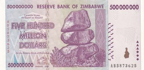 500 MILLION DOLLARS Zimbabwe Note
