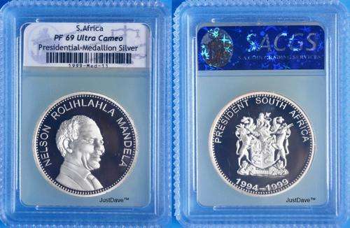 1994 -1999 Nelson Mandela Silver 39mm Medallion Graded PF69 - Absolutely Stunning!!!