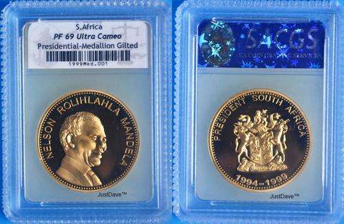 1994 -1999 Nelson Mandela Gilted 39mm Medallion Graded PF69 - Absolutely Stunning!!!