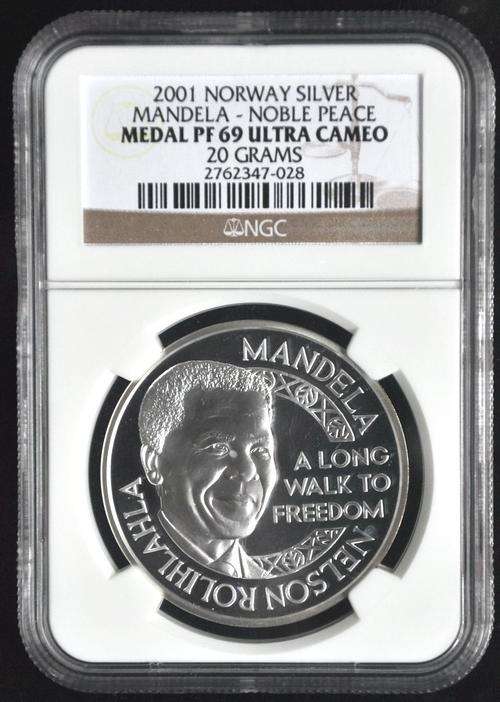 2001 NELSON MANDELA NORWAY PF69UC NELSON MANDELA - Nobel Laureate Medallion