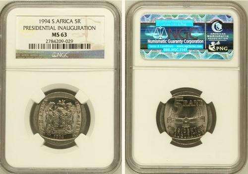 5 x 1994 MANDELA INAUGURATION R5 COIN ~NGC GRADED MS63~