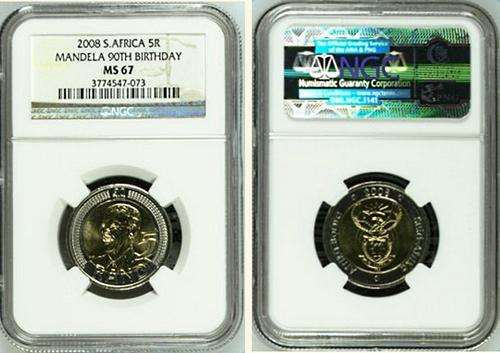 7 x 2008 MANDELA "90th BIRTHDAY" R5 COIN - ~NGC GRADED MS65~ RARER THAN MS66 and MS67