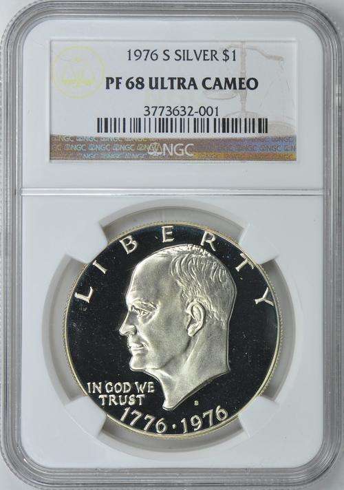 1976 EISENHOWER SILVER $1 DOLLAR  CENSUS 935!   ~NGC GRADED PF68 ULTRA CAMEO~