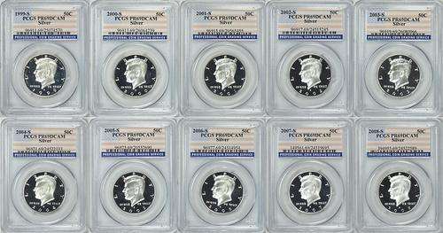 1999-S - 2008-S Kennedy Silver Half Dollar Date Run ~PCGS Proof-69 Deep Cameo~ FLAG LABEL (10 Coins)