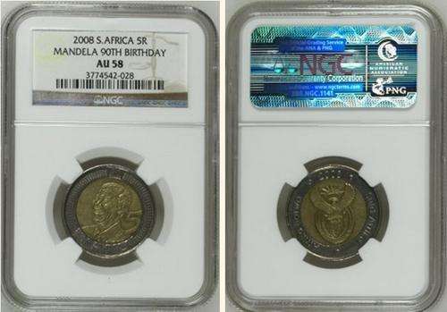 10 x 2008 MANDELA "90th BIRTHDAY" R5 COIN - ~NGC GRADED AU58~ ALMOST UNCIRCULATED!
