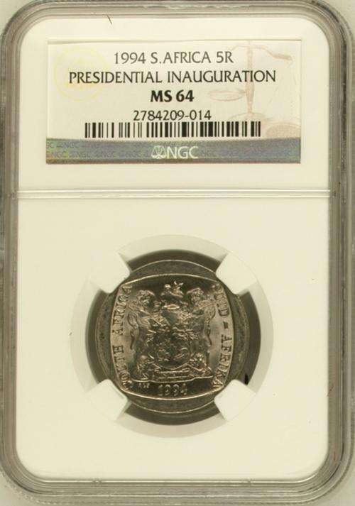 9 x 1994 MANDELA INAUGURATION R5 COIN  ~NGC GRADED MS64~