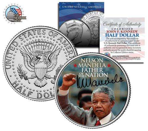 Nelson Mandela * Father of the Nation * JFK Kennedy Half Dollar US Mint Coin COA