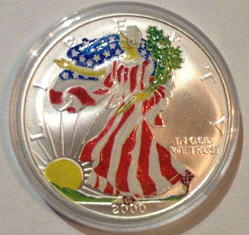 L@@K - 2000 American Eagle Silver One Dollar-In Full Colour - 1 oz Fine Silver