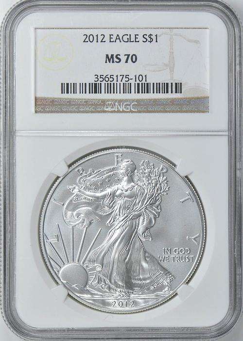 2012 $1 Silver Eagle Struck at Philadelphia Mint  ~NGC GRADED MS-70~
