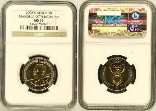 MS66 - 2008 Nelson Mandela 90th Birthday R5 Coin     ~NGC GRADED MS66~ 10 UP FOR BID