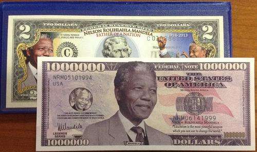 NELSON MANDELA SET President of South Africa Set - Legal Tender US $2 Bill + $1,000,000 Novelty Bill