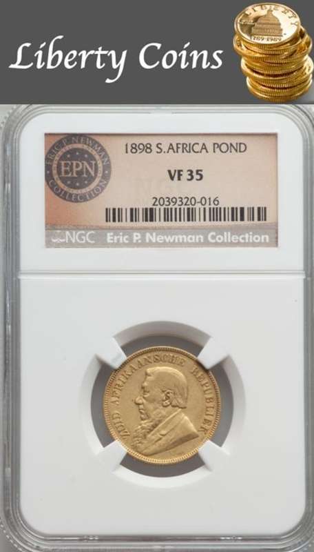 From the private collection of Numismatist Eric P. Newman - 1898 South Africa Pond NGC Graded VF-35