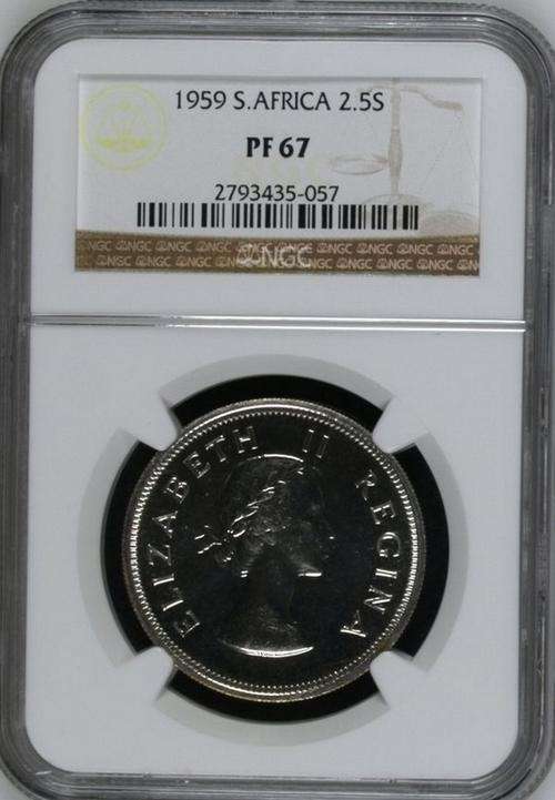1959 NGC PROOF 67 South Africa 2.5S - NGC Pop 3 - ONE GRADED HIGHER