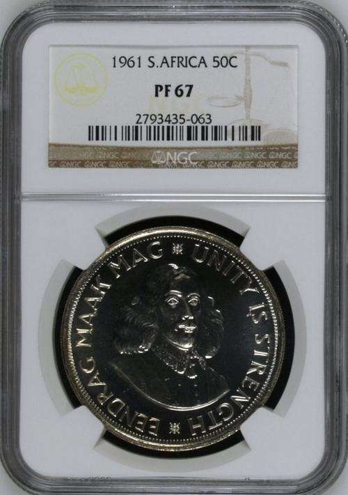 1961 NGC PF67 South Africa SILVER 50c NGC ONLY 1 GRADED HIGHER!