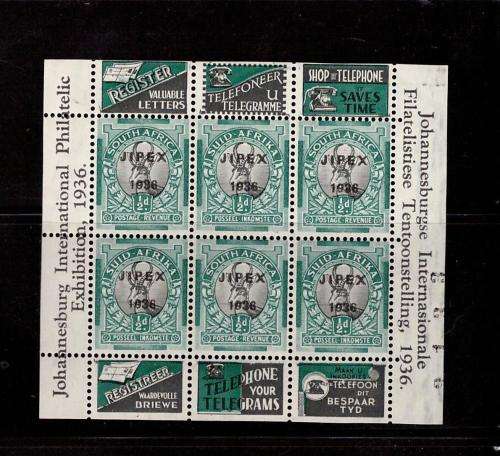 South Africa 1936 JIPEX 1/2d Sheetlet
