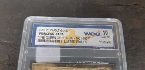 1997  23 carat gold Card  PRINCESS DIANA "THE QUEEN OF HEARTS" - 1961-1997