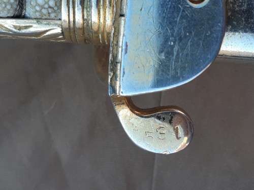South African Naval Officers sword Pre 1994 with Old South African coat of arms on blade