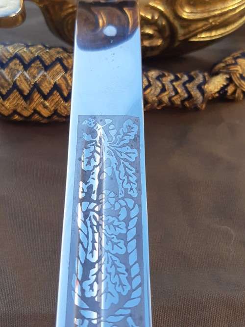 South African Naval Officers sword Pre 1994 with Old South African coat of arms on blade