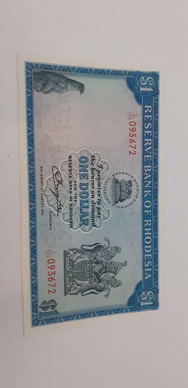 Reserve bank of Rhodesia 1 dollar In brilliant condition