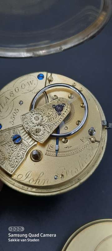 JOHN FISHER GLASGOW ENGLISH LEVER Pocket watch.Fuzee movement .. Sterling silver case Working 1800`s