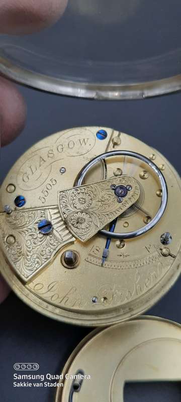 JOHN FISHER GLASGOW ENGLISH LEVER Pocket watch.Fuzee movement .. Sterling silver case Working 1800`s