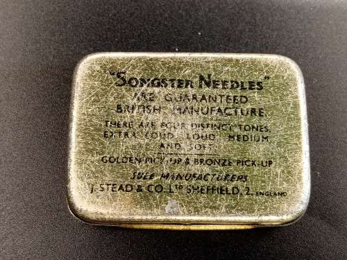 Wind up gramaphone needles in tin