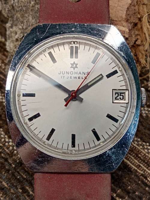 Junghans wrist watch manual wind 33mm ex crown WORKING
