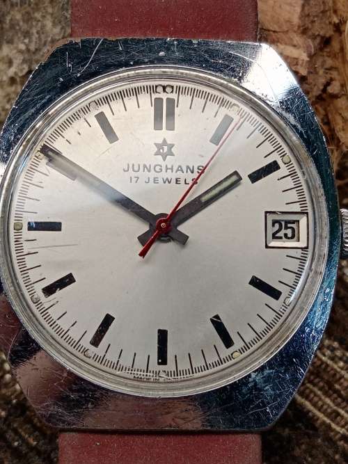 Junghans wrist watch manual wind 33mm ex crown WORKING