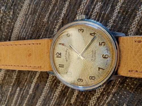 Rotary wrist watch manual wind starburst texture dial 35mm ex crown WORKING