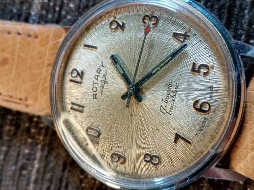 Rotary wrist watch manual wind starburst texture dial 35mm ex crown WORKING