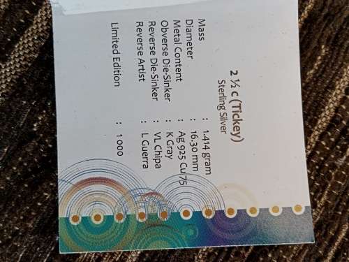 Tickey 2 1/2c Silver proof coin