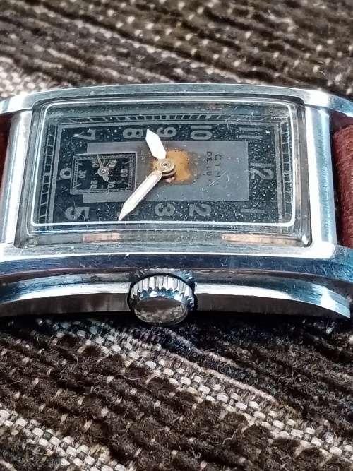 Cyma tank wrist watch manual wind circa 1930`s stainless steel case WORKING