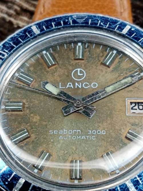 Lanco seaborn 3000 wrist watch tropical dial and rotating bezel 38mm ex crown WORKING