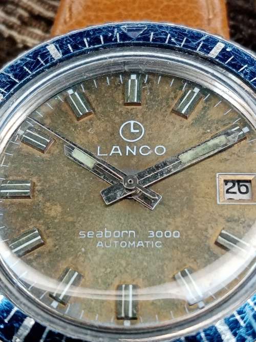 Lanco seaborn 3000 wrist watch tropical dial and rotating bezel 38mm ex crown WORKING