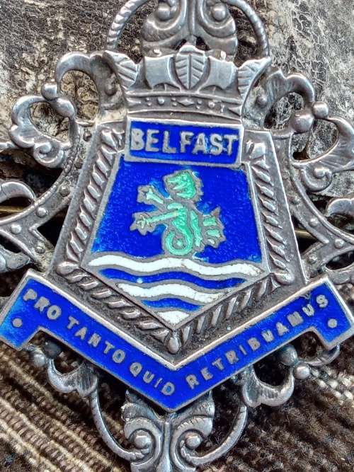 Belfast sterling silver and enamel brooch