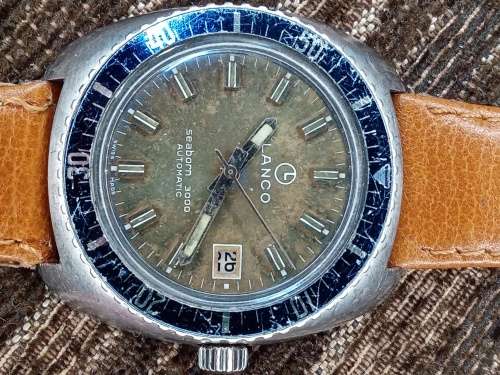Lanco seaborn 3000 wrist watch tropical dial and rotating bezel 38mm ex crown WORKING