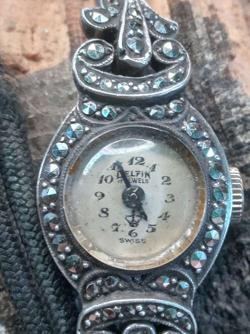 Sterling Silver and Marasite antique ladies watch